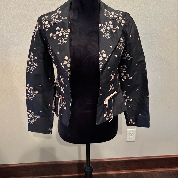 Nanette Lepore Embroidered Floral Jacket with Ribbon Detail,Size 0,Y2K Vintage - Picture 1 of 12